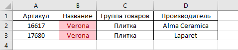 Таблица значений Таблица значений